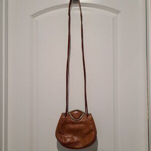 Vintage JoAnn Page Leather - Evita Crossbody Purse/Mini Bag - camel w/ teal trim